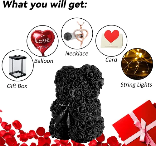 Miniatura 2 de U UQUI - Oso de peluche de rosas de Navidad, regalo para el Día de San Valentín, para esposa, novia, oso de peluche artificial en caja con tira