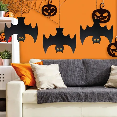 Miniatura 3 de Manortang - Murciélagos colgantes de Halloween con ojos brillantes, 3 piezas, decoración espeluznante y elegante para diversión de Halloween