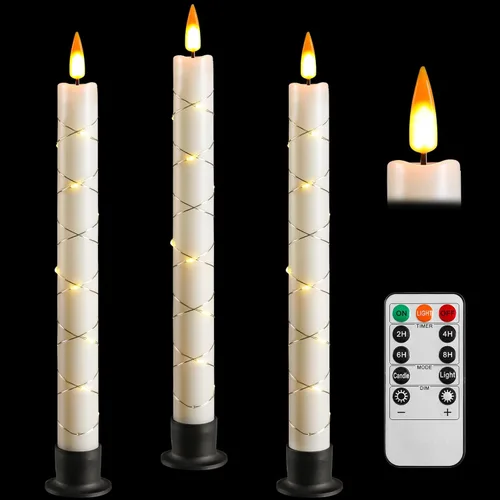Miniatura 11 de Da by 3 piezas de velas cónicas parpadeantes sin llama operadas por batería - velas de ventana con control remoto y temporizador - llama LED 3D