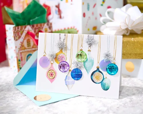 Miniatura 6 de Papyrus Tarjeta de Navidad colorida con adornos degradados, perfecta para cualquier persona (deseos alegres)
