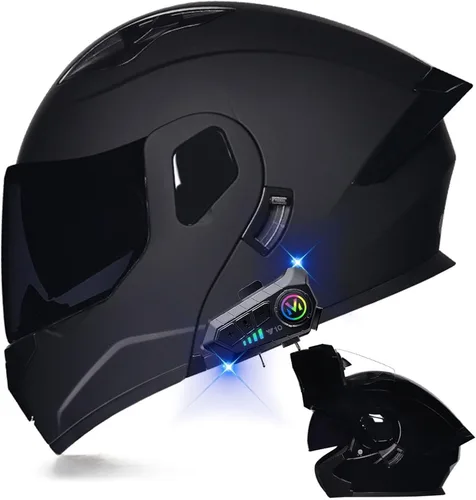 Miniatura 19 de Casco modular Bluetooth para motocicleta, aprobado por DOT, de cara completa, abatible, antivaho, doble visera, casco de motocicleta de calle, LENTE
