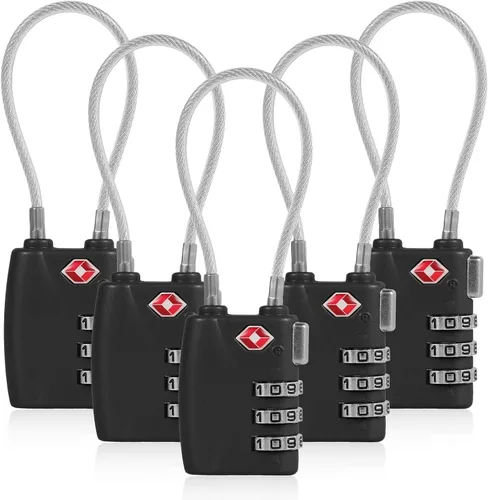 Paquete de 5 cerraduras TSA para equipaje, aprobadas por la TSA, combinación de 3 dígitos, candados de viaje de la TSA, candados de cable