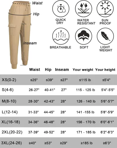 Miniatura 6 de Womens Cargo Joggers Lightweight Hiking Pants Athletic Outdoor Travel Pants Workout Running Pants