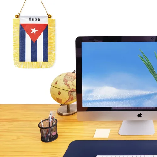 Miniatura 5 de CANTENDO Paquete de 2 banderas colgantes para ventana de Cuba, mini bandera cubana para automóvil con borla de poste con ventosa para espejo