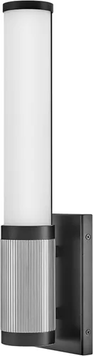 Hinkley 50060BK-CM Zevi - Lámpara LED pequeña para tocador de baño, barra de baño de ópalo grabado, moderno puño de dos tonos, se monta hacia arriba