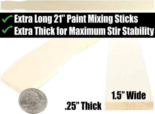 Miniatura 6 de Paquete de palitos de pintura ultra fuertes de 21 pulgadas. Agitadores de paleta de madera lijada para mezclar epoxi o pinturas en cubos de 5