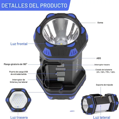 Miniatura 9 de Linterna de camping LED recargable, linterna de campamento de 1500 lm, 8 modos de luz, luces de campamento de capacidad 4800, luz de flash brillante