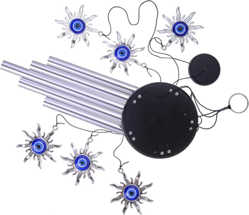 Miniatura 4 de Campanillas de viento azules con ojo maléfico para decoración exterior, atrapavientos móvil con sol y ojo maléfico, campanas de viento con sol y ojo