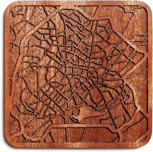 Miniatura 15 de Posavasos Amsterdam Map by O3 Design Studio, 1 pieza, posavasos de madera Sapele con mapa de la ciudad, hecho a mano, varias ciudades opcionales