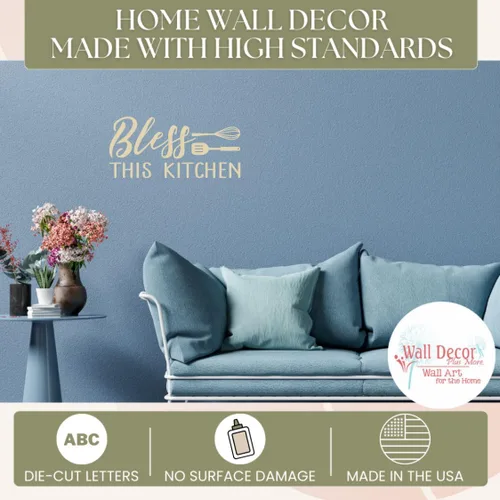 Miniatura 2 de Bless This Kitchen - Calcomanías para pared, vinilo mate, refranes para decoración de pared, arte de pared de vinilo troquelado, calcomanías Beige