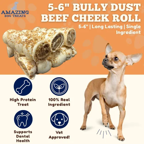 Miniatura 2 de Amazing Dog Treats - Rollos de mejillas de ternera Mega gruesos (sabor a polvo fuerte, 5-6 pulgadas - 4 unidades) - Masticables seguros para perros