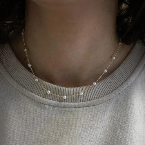 Miniatura 5 de Delicado collar de perlas chapado en oro de 14 quilates, bonito collar de perlas individuales elegante gargantilla de perlas pequeñas delicadas