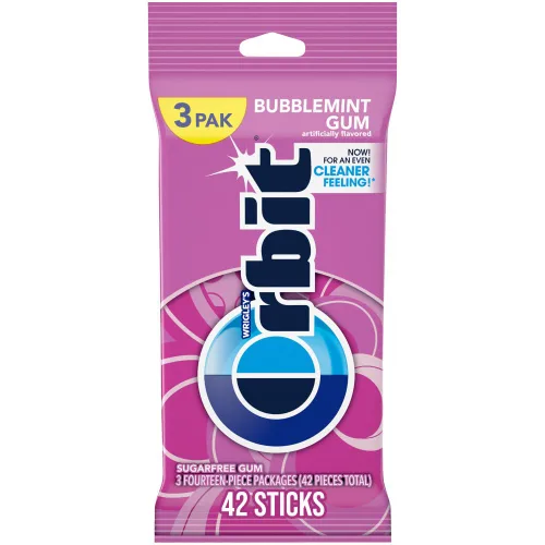 Miniatura 5 de ORBIT Bubblemint - Goma de mascar sin azúcar, 3 paquetes de 14 piezas (42 piezas en total)