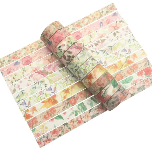 Miniatura 3 de YUBBAEX 10 rollos de cinta Washi con flores de primavera, juego de cintas decorativas para enmascarar (tono cálido)