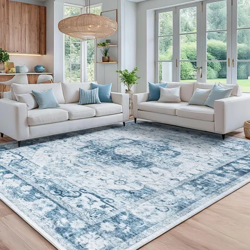 Syalife 5x7 Alfombra Lavable para Área, Ultra Suave Antideslizante, Pila Baja, Alfombra Vintage Resistente a Manchas para Sala de Estar, Alfombra
