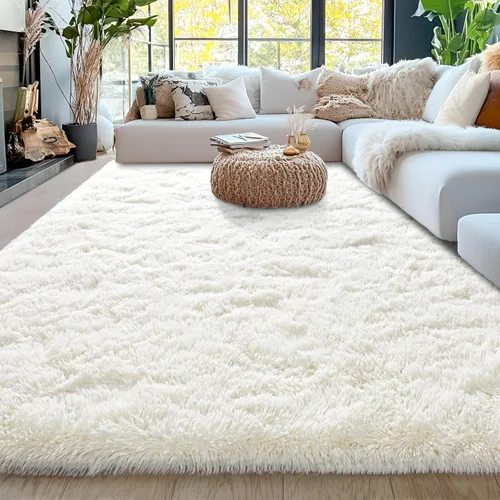 Miniatura 194 de Alfombras de área de 8x10 para sala de estar, alfombra shaggy grande ultra suave y esponjosa para dormitorio, alfombras de felpa mullida Blanco crema