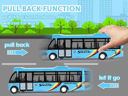 Miniatura 4 de Crelloci Autos de juguete de autobús urbano, autos de aeropuerto de metal fundido a presión para niños de 3 a 8 años de edad, vehículo de juego azul