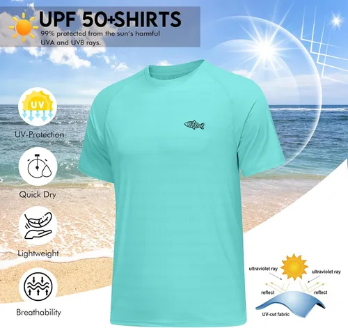 Miniatura 3 de Riverruns Camiseta de pesca para hombre, manga corta, protección solar UPF 50+, camiseta de natación, camiseta de protección contra erupciones
