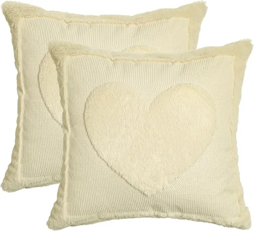 AVOIN colorlife Juego de 2 fundas de almohada beige con corazón de amor para el día de San Valentín, 18 x 18 pulgadas, decoración del hogar,
