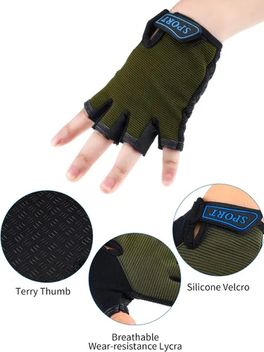 Miniatura 5 de 3 pares de guantes de medio dedo para niños guantes de deporte antideslizantes guantes de gel para niños ciclismo ciclismo
