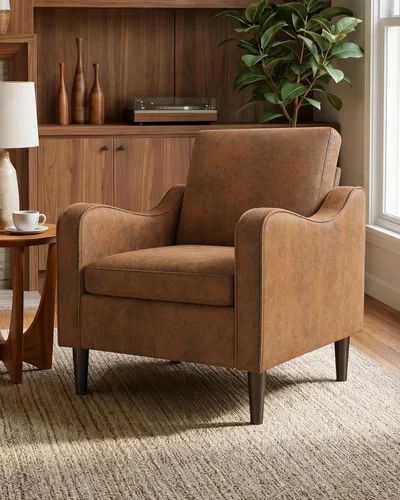 Miniatura 14 de LEVELEVE Silla con brazo Accent – marrón claro, silla de lectura cómoda tapizada para sala de estar, dormitorio, apartamento, sala de espera