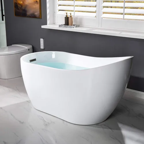 Miniatura 12 de WOODBRIDGE Bañera independiente de acrílico de 54 pulgadas, bañera contemporánea, acrílico blanco, desagüe/desbordamiento negro mate, B 0006-MB Mate