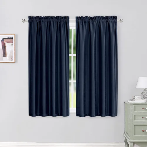 Miniatura 45 de Chyhomenyc Uptown - Cortinas negras de 24 pulgadas de largo, 2 paneles, cortinas cortas de seda sintética para oscurecer la habitación, cortinas