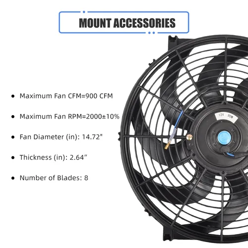 Miniatura 2 de Ventilador de radiador de refrigeración eléctrica delgado de 14 pulgadas, de empuje/tracción, universal de alto rendimiento, 12 V, 90 W, con kit