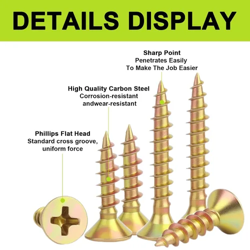 Miniatura 3 de #4 Kit surtido de tornillos de madera pequeños de cabeza plana, 420 piezas, tornillo corto Phillips, chapado en zinc amarillo, montaje de bisagra
