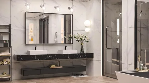 Miniatura 2 de Keonjinn - Espejo con Marco Negro para Baño de 48 x 30 Pulgadas, Espejo Grande de Baño con Marco de Metal Negro Mate, Rectangular, para Pared
