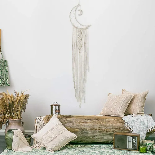 Miniatura 6 de MOONFLY Atrapasueños con diseño de luna y estrella hecho a mano, tejidos de algodón, atrapasueños de macramé boho, decoración de pared colgante