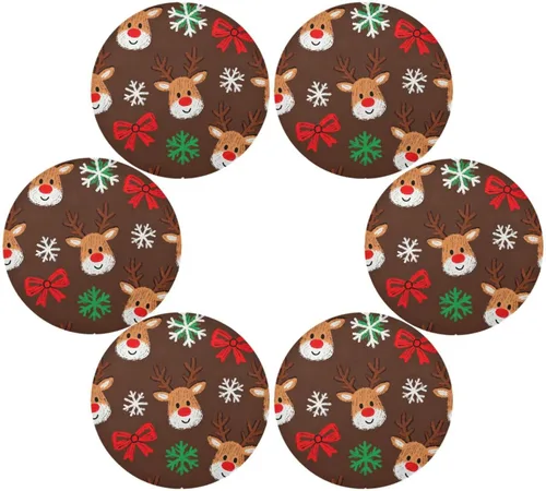 Miniatura 3 de Manteles individuales de Navidad con lazo y ciervos marrones para mesa de comedor, tejido redondo, reutilizables, para bebé, juego de 4 manteles