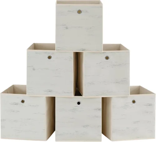 Miniatura 14 de SONGMICS Cubitos de almacenamiento, juego de 6 contenedores de almacenamiento con asas, cajas de almacenamiento plegables de tela Oxford y tela
