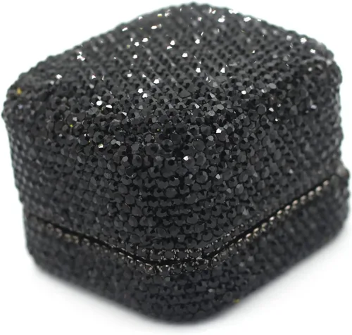 Miniatura 6 de Caja de anillos de cristal de lujo para aretes, caja de almacenamiento de joyería, caja de regalo para anillo de propuesta, ceremonia, boda, Negro