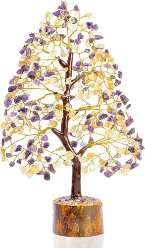Miniatura 5 de Árbol de la vida de cristal de amatista y citrina, hecho a mano; árbol del dinero feng shui de piedras preciosas, decoración de cristal, regalo