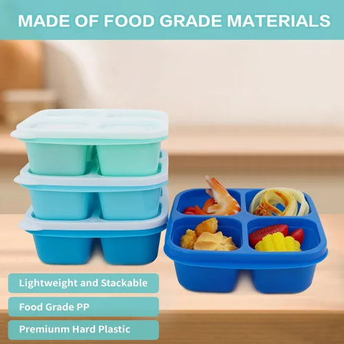 Miniatura 2 de Finorder Paquete de 4 recipientes de comida con 4 compartimentos para adultos, contenedores reutilizables para almuerzo de oficina, picnic