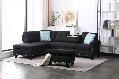 Miniatura 17 de KEVINSPACE Sofá seccional de 110 pulgadas, sofá en forma de U de 110 pulgadas, sofá de gran tamaño con respaldo cómodo tapizado con sillones dobles