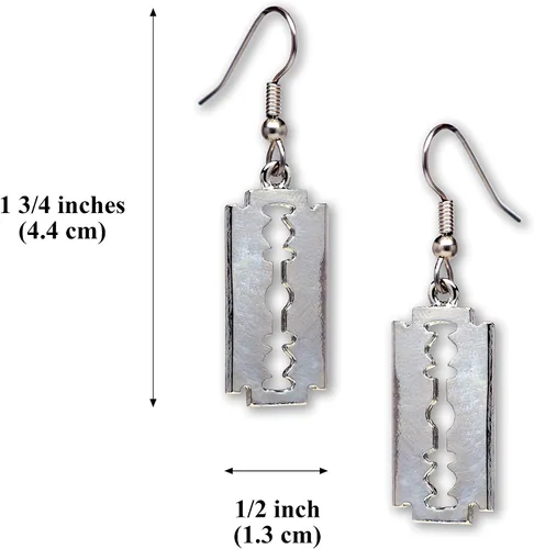 Miniatura 3 de Pendientes colgantes con hoja de afeitar gótica con acabado plateado pulido peltre, peltre