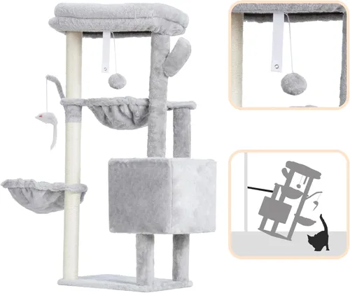 Miniatura 8 de Heybly Árbol para Gatos, Torre Condo de 39.4 Pulgadas con Poste Rascador, Torre para Gatos de Interior, Poste de Sisal Completamente Envuelto