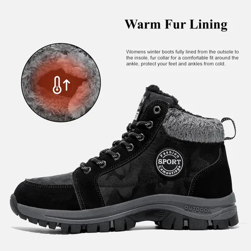 Miniatura 2 de Qiucdzi Botas de nieve de invierno para hombre, con forro de piel cálida, antideslizantes, para exteriores, zapatos de trekking antideslizantes