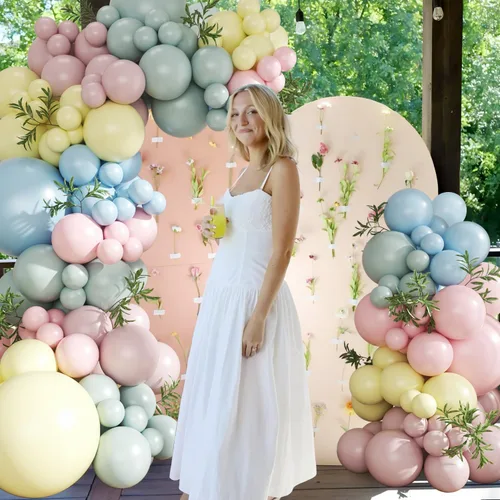 Miniatura 2 de Kit de arco de globos rosa, azul y amarillo pastel, 124 piezas – Globos macarrón rosa claro, azul y amarillo para decoración de fiesta de té Azul