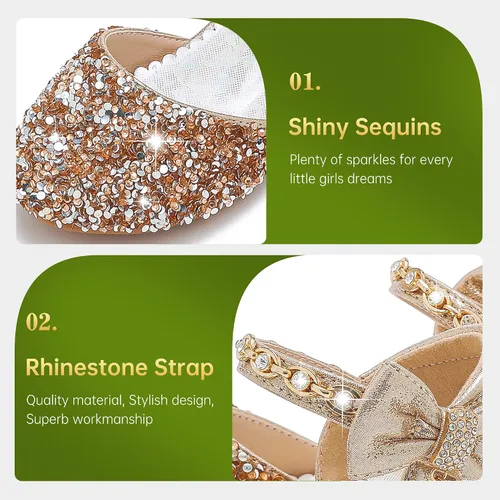 Miniatura 5 de Sandalias para niñas, tacones cerrados, para boda, fiesta, princesa, lazo con lentejuelas para niños pequeños y grandes