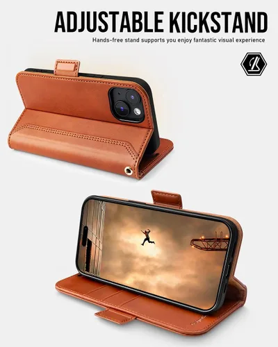 Miniatura 4 de OCASE Funda Cartera Compatible con iPhone 15, Funda Tipo Folio de Cuero PU con Tapa, con Portarjetas y Bloqueo RFID, Función Atril