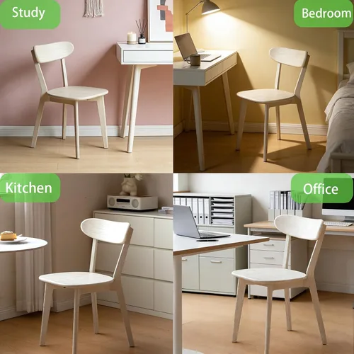 Miniatura 5 de Silla de comedor de madera maciza blanca, silla de comedor de roble de grado FAS individual, respaldo curvado resistente y diseño exterior de pata