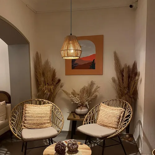 Miniatura 6 de Lámpara colgante de ratán tejido bohemio, 7 pulgadas, mini lámpara colgante con jaula de trabajo manual, iluminación colgante pequeña natural