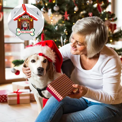 Miniatura 5 de FLYAB Adornos de la primera Navidad de Perros 2025-3.5 x 3.3 pulgadas, marco de fotos de perro acrílico, adorno personalizado para cachorro, adorno