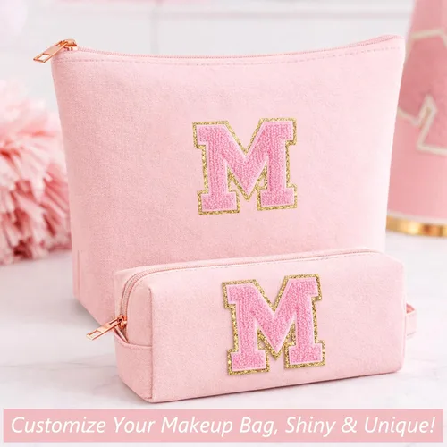 Miniatura 4 de Parches de felpilla de la letra M, apliques termoadhesivos con iniciales universitarias para chaquetas, mochilas, sombreros y bolsos, color rosa