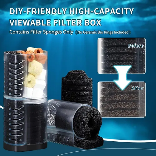 Miniatura 4 de TARARIUM Filtro de Acuario 260GPH para Tanque de Peces de 30-75 Galones, Filtración Interna Sumergible Bioquímica Silenciosa Bomba Potente