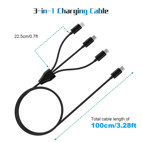 Miniatura 7 de Cable de carga USB C a USB C 3 en 1, cable USB C compatible con DJI Mini 3 Pro, Mavic 3, Air 2S, Avata Drone DJI FPV, controlador remoto, Negro