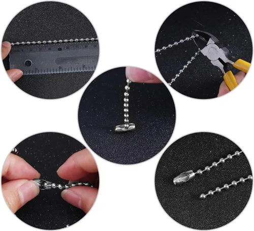 Miniatura 4 de Tiparts - Cadena con cuentas de acero inoxidable de 30 pies, con 20 broches conectores, juegos de cadena de cuentas plateadas